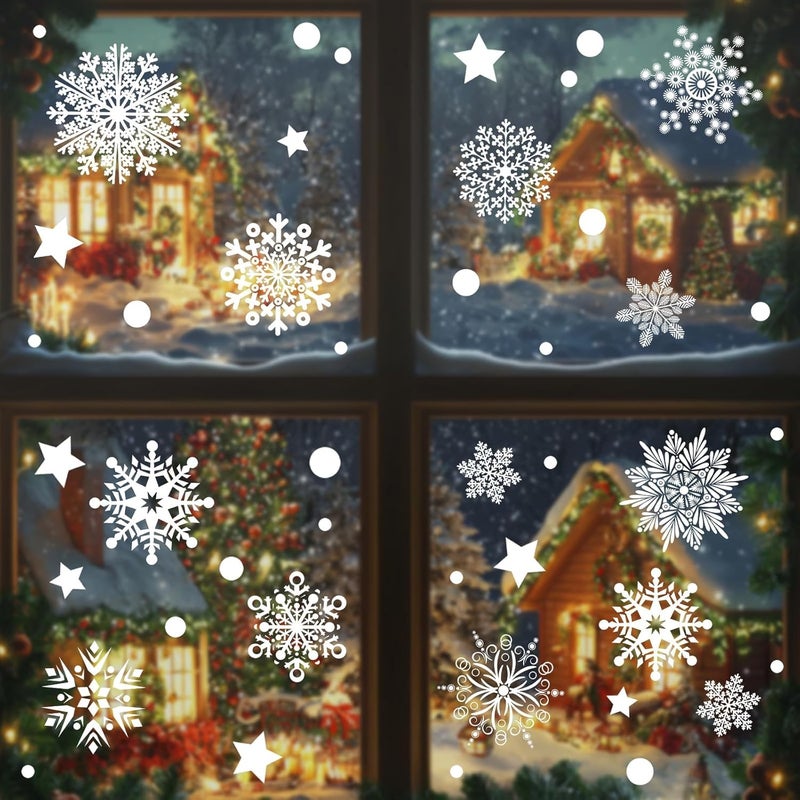 AHEONLAR 142PCS Christmas Window Static Cling Sticker, Snowflake Stickers Christmas Decorations, Waterproof Double-Sided Printed Xmas Window Clings Decals, Winter Stickers for Windows/Mirror/Fridge - Image 5